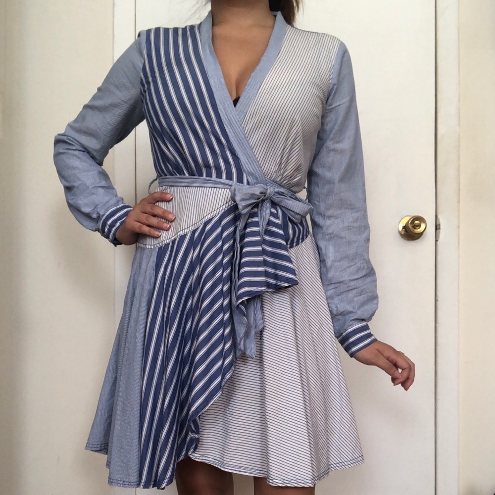 Anthropologie striped patchwork wrap dress